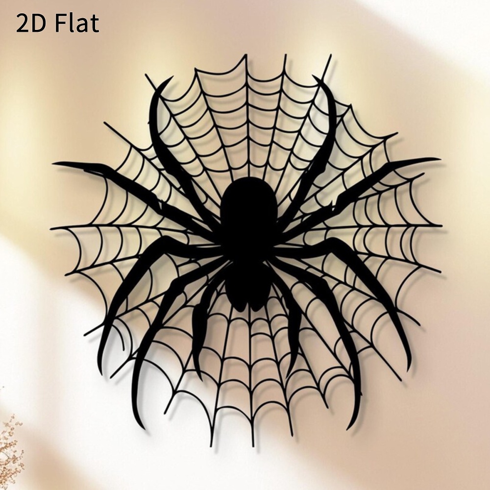 Spider Web Halloween Decoration - HELLOYOUNG งานศิลปะติดผนังลายแมงมุมสุดหลอนสำหรับฮาโลวีน, ของตกแต่งลายใยแมงมุมอะลูมิเนียม 2 มิติ, ของแขวนผนังลายแมงมุมสีดำสำหรับปาร์ตี้ฮาโลวีน