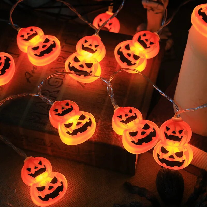 Halloween Led String Lights Orange - ไฟประดับฮาโลวีน 10/20 LED ใช้แบตเตอรี่ รูปฟักทอง สำหรับตกแต่งบ้าน