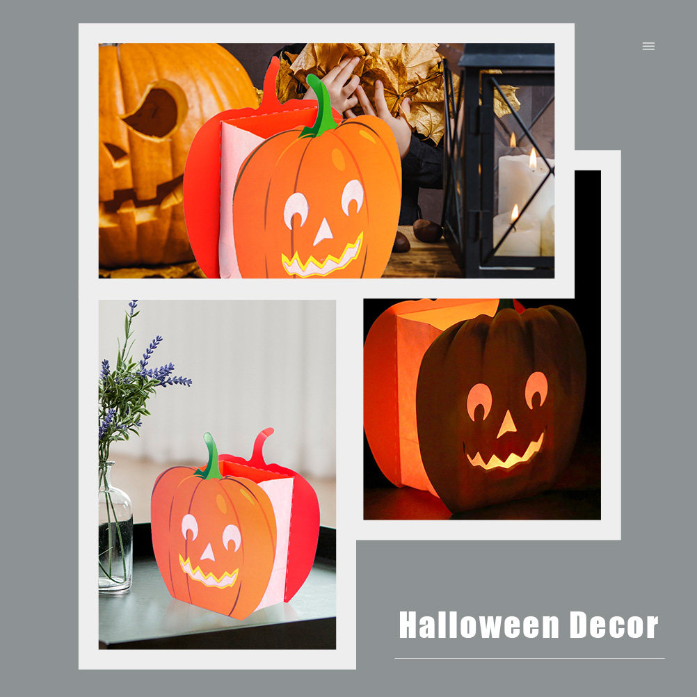 Halloween Pumpkin Decor Led - 12 ชิ้น ถุงตกแต่ง รูปทรงฟักทอง แกะสลักลายโปร่ง กระดาษทนไฟ