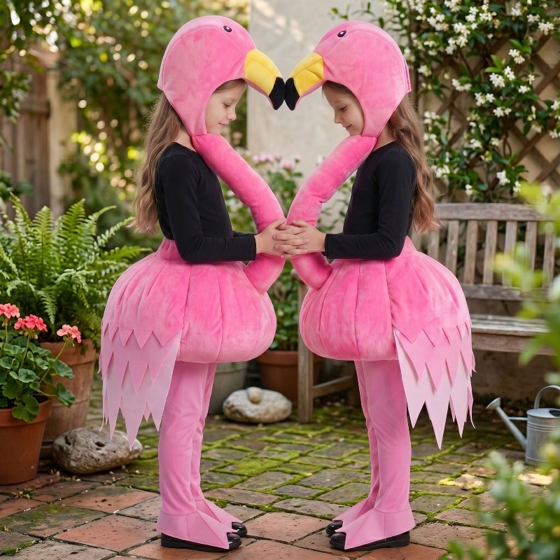 Halloween Costume Kids - ชุดคอสเพลย์สัตว์สีชมพู ฟลามิงโก สำหรับเด็กชายและเด็กหญิง ชุดนกการ์ตูนฮาโลวีน ชุดแฟนตาซี สำหรับการแสดงบนเวที