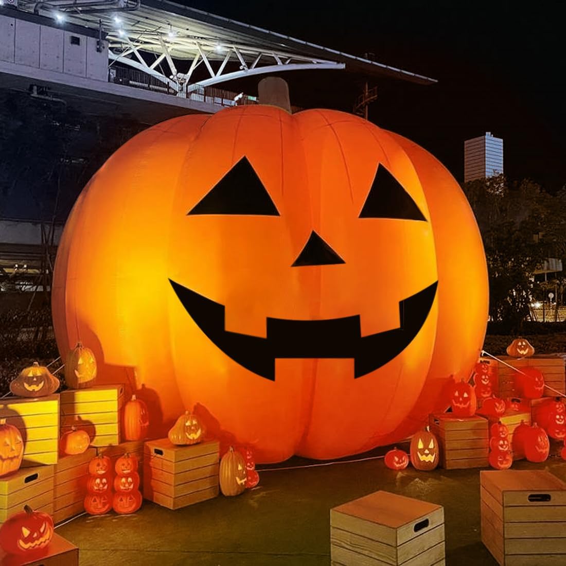Halloween Pumpkin Decor Led - ฟักทองเป่าลมขนาดใหญ่ 10 ฟุต สำหรับตกแต่งฮาโลวีน กันน้ำ พร้อมเครื่องเป่าลมและไฟ
