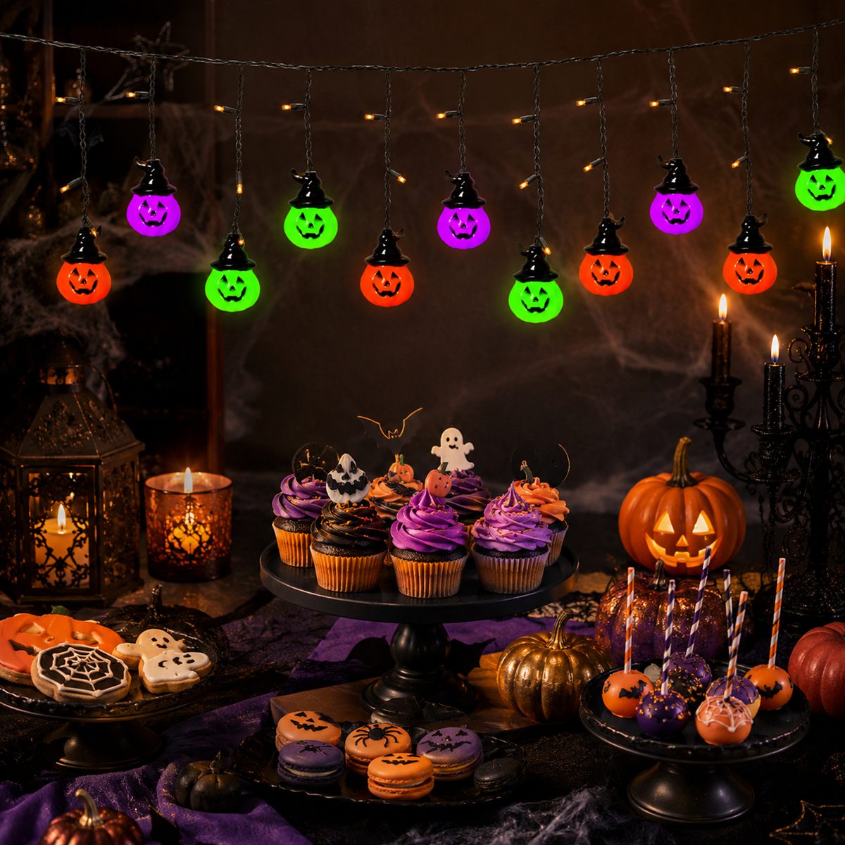 Halloween Led String Lights Orange - ไฟประดับฮาโลวีน 1 ชิ้น รูปหมวกแม่มด 10 ใบ