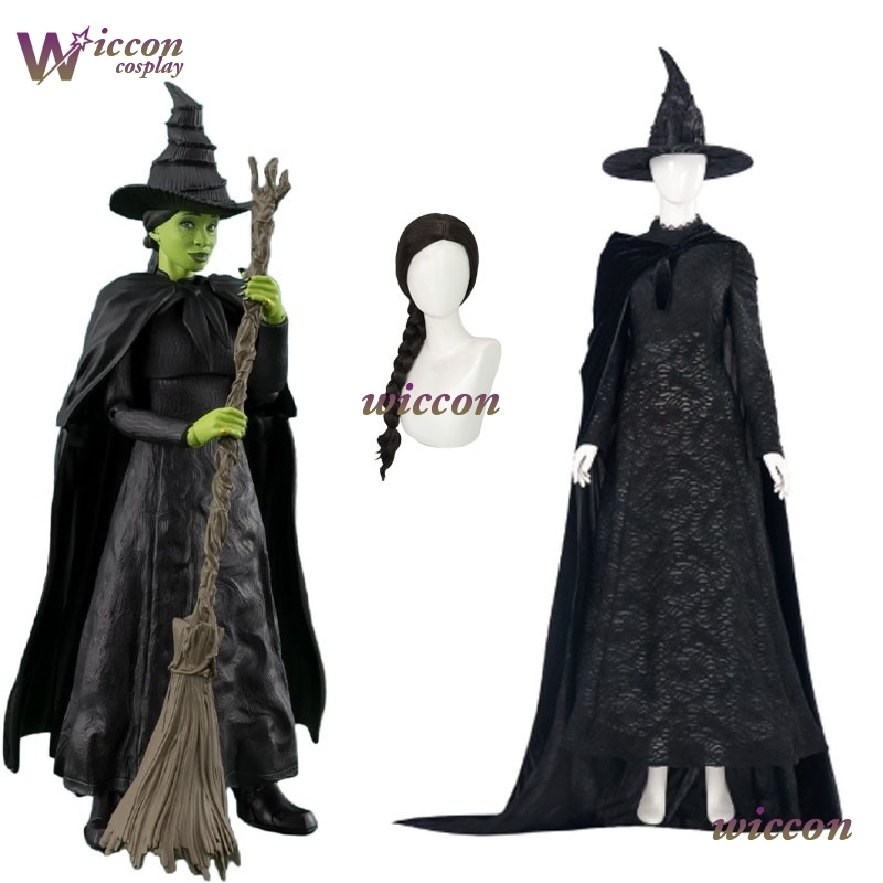Halloween Costume Kids - ชุดคอสเพลย์เอลฟาบาจากภาพยนตร์เยโซค ชุดคลุมสีดำ หมวก ชุดยูนิฟอร์ม สำหรับผู้หญิงและเด็ก สไตล์ฮาโลวีน