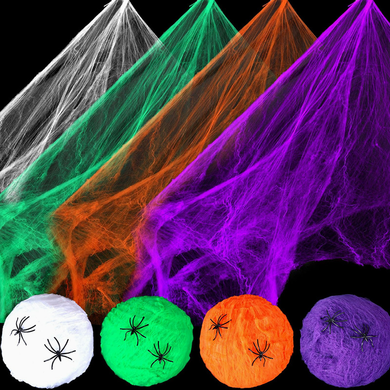 Spider Web Halloween Decoration - ของตกแต่งฮาโลวีน ใยแมงมุมสีขาว ใยแมงมุมเทียมยืดหยุ่น สำหรับงานปาร์ตี้ฮาโลวีน ฉากหลอกล่อ ของตกแต่งบ้านผีสิง