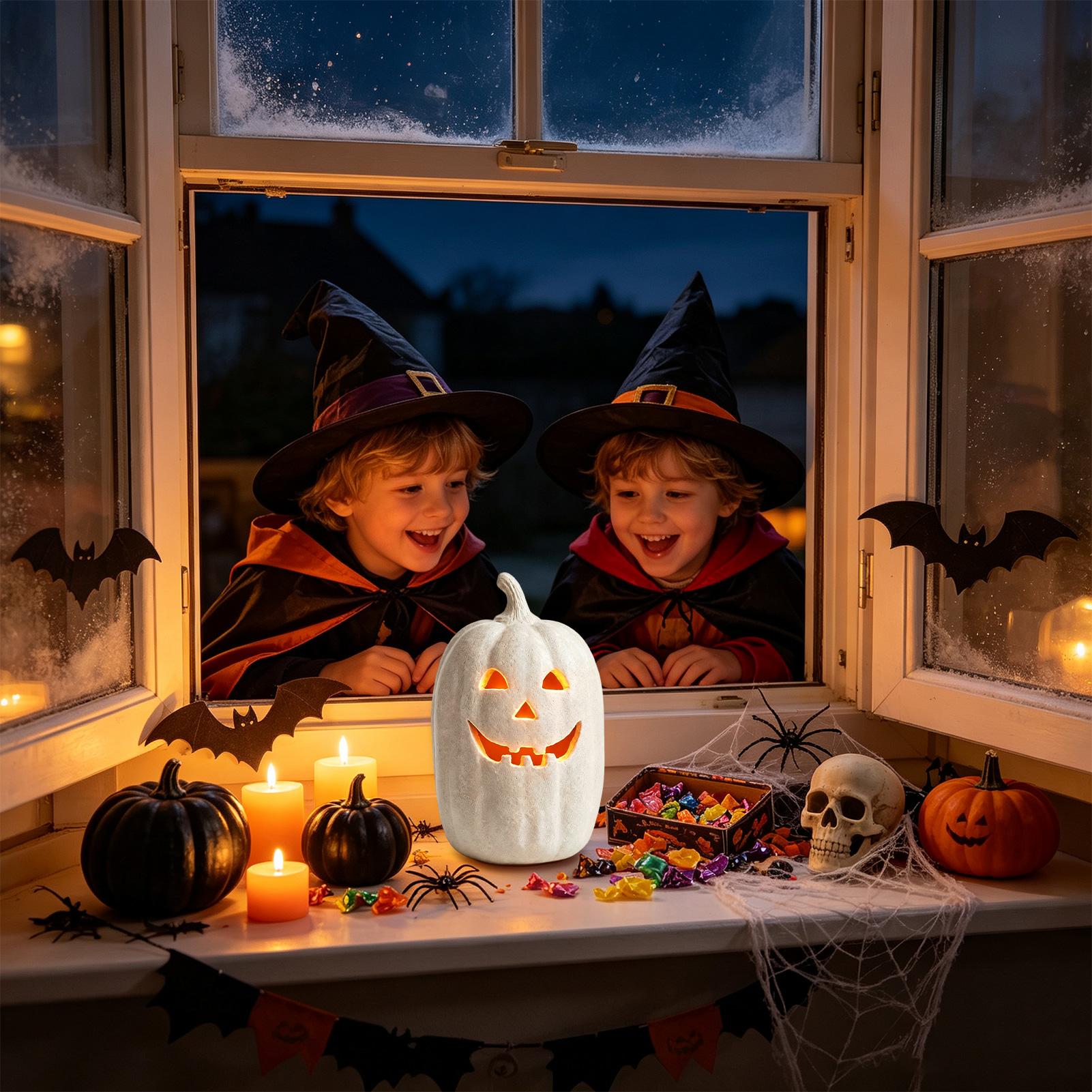 Pumpkin Lantern Halloween - ของตกแต่งฟักทองฮาโลวีน โคมไฟฟักทองเรซิ่นทำมือ ของตกแต่งบ้านฮาโลวีน สำหรับตกแต่งโต๊ะกลางในบ้าน