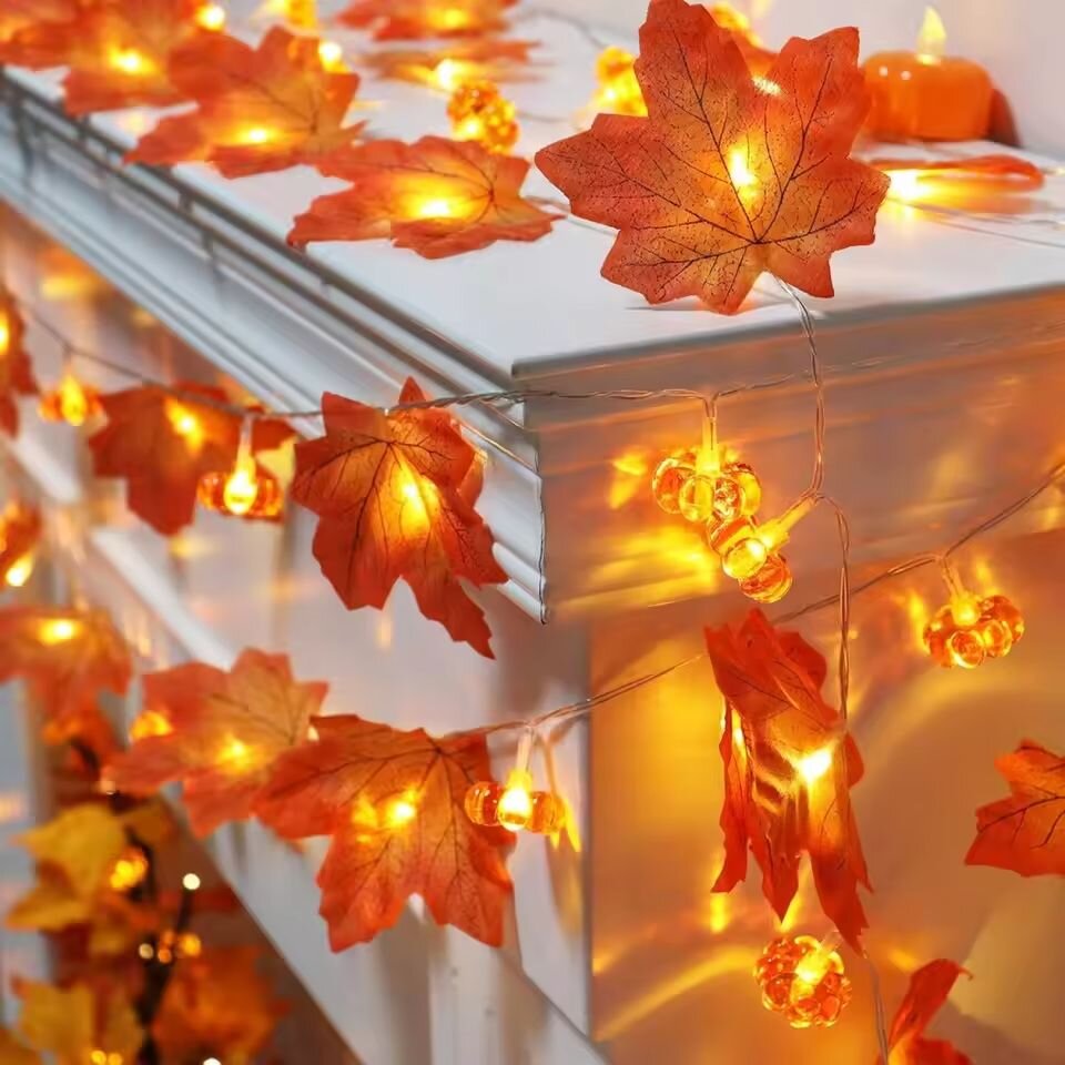 ไฟประดับรูปฟักทองใบเมเปิ้ลฮาโล - Halloween Led String Lights Orange บทวิจารณ์และราคา
