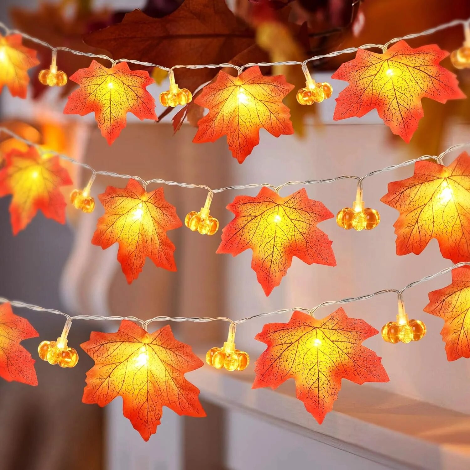 ไฟประดับรูปฟักทองใบเมเปิ้ลฮาโล - Halloween Led String Lights Orange บทวิจารณ์และราคา