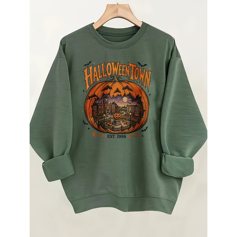 เสื้อฮู้ดคอกลมสำหรับผู้หญิง ลา - Pumpkin Lantern Halloween บทวิจารณ์และราคา