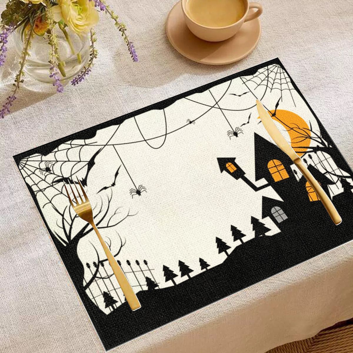 แผ่นรองจานวิคามะ ลายบ้านผีสิงส - Spider Web Halloween Decoration บทวิจารณ์และราคา