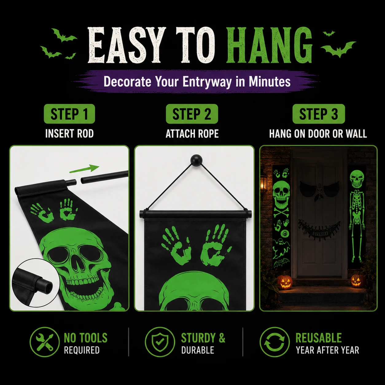 แบนเนอร์ฮาโลวีนเรืองแสงในที่มื - Halloween Skeleton Decoration บทวิจารณ์และราคา