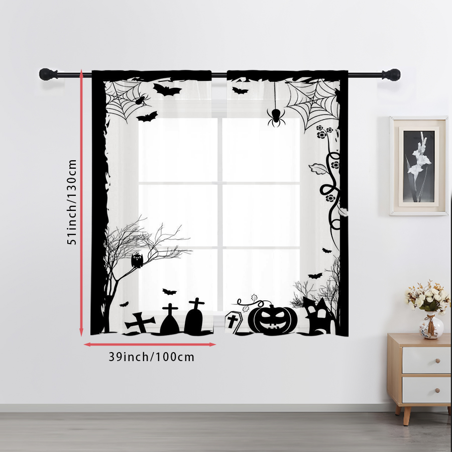 ม่านโปร่งแสงพิมพ์ลายดิจิทัล 2  - Spider Web Halloween Decoration บทวิจารณ์และราคา