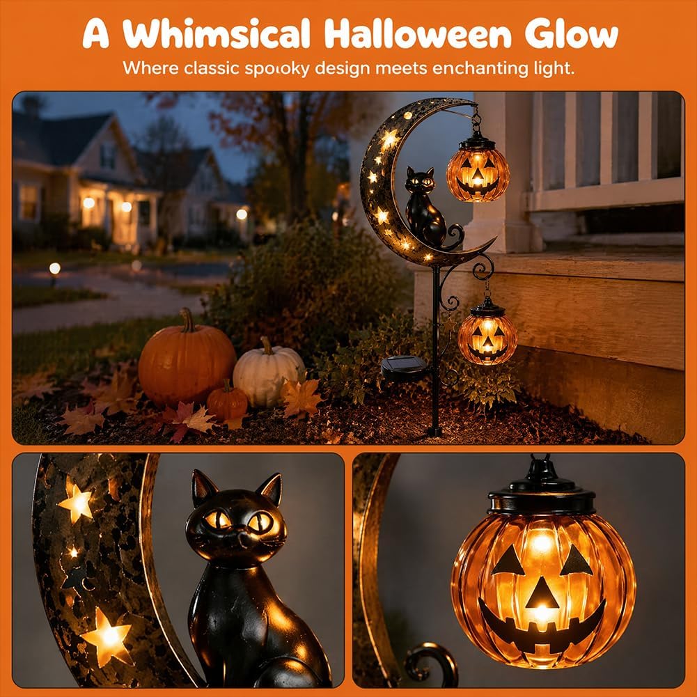 ไฟประดับสวนรูปแมวดำ ฟักทอง และ - Halloween Pumpkin Decor Led บทวิจารณ์และราคา